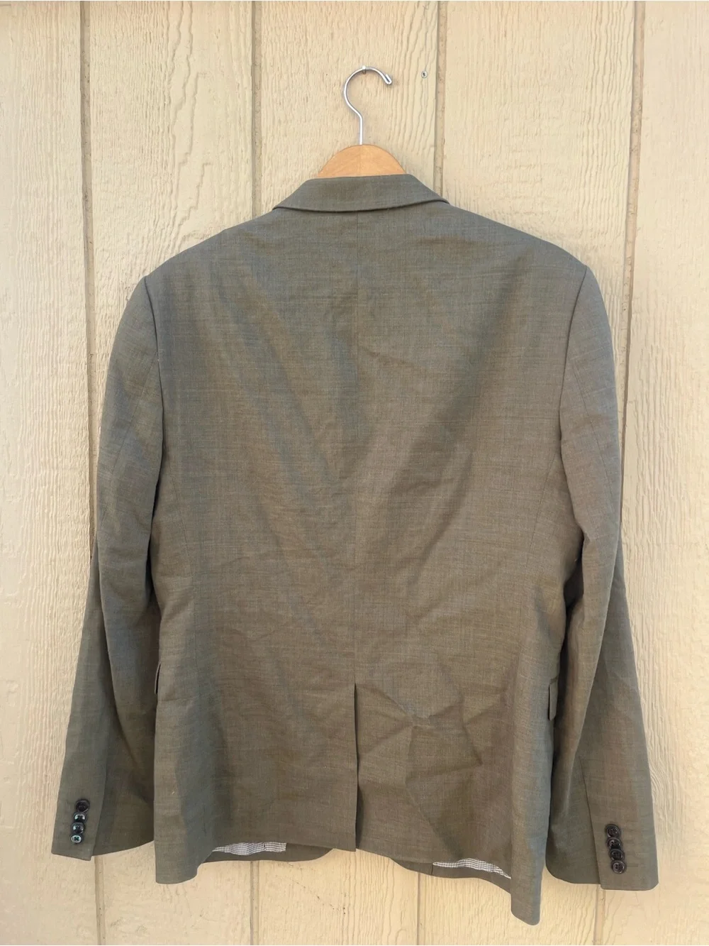 Express Extra Slim Olive Blazer Sport Coat 40R Gingham Lining Linen Old Money